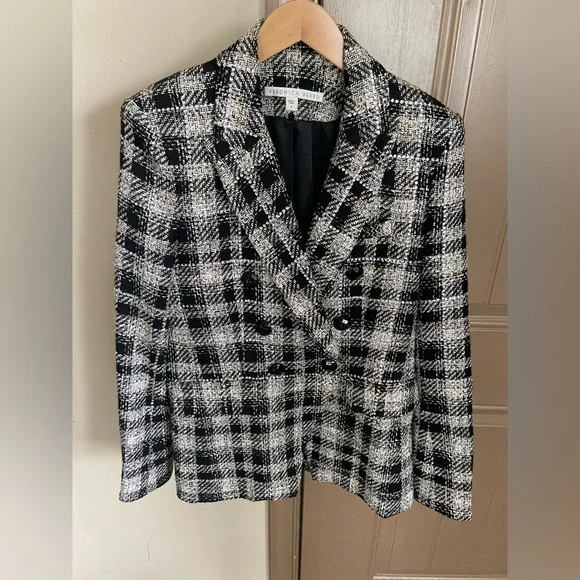 Veronica Beard Rhinestone Miller Plaid Tweed Dickey Jacket Size 4 Crystals
